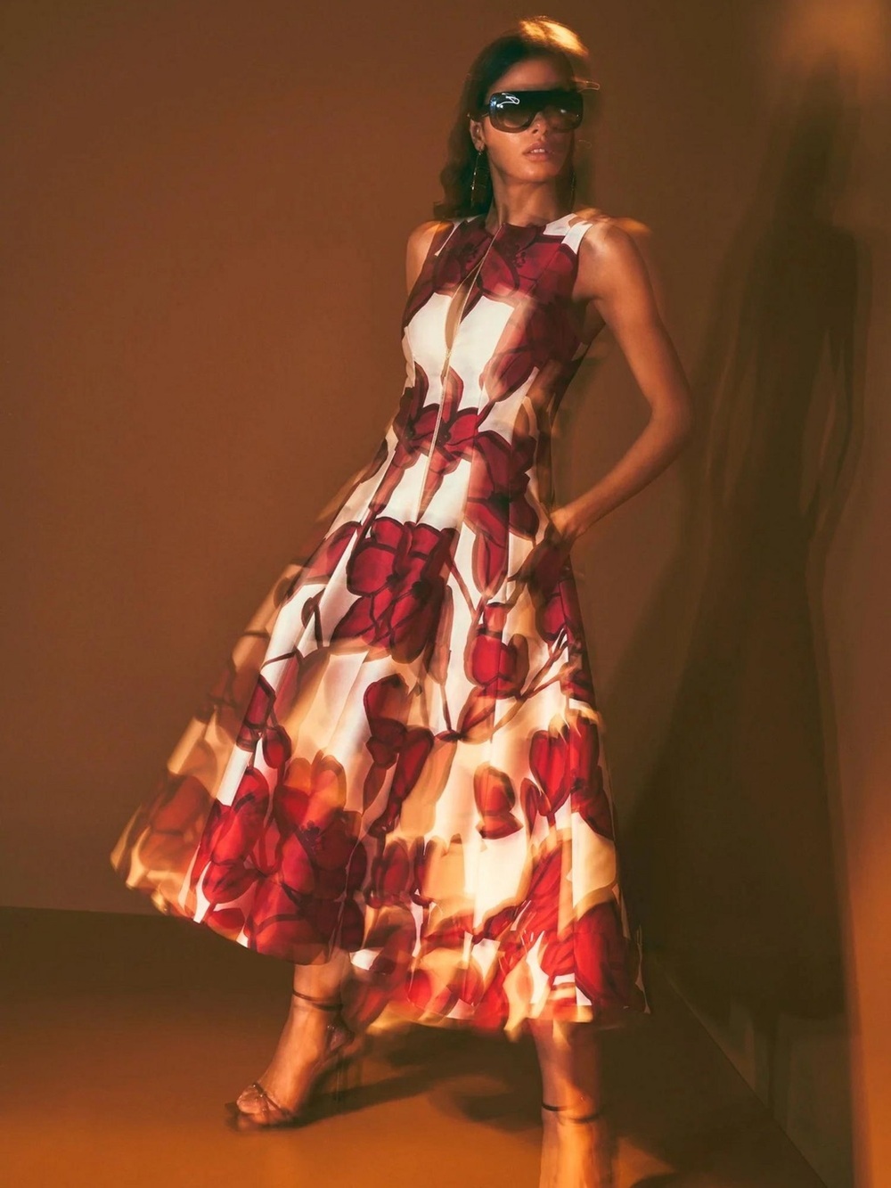 ALEXIS Lazaro Floral Midi Dress in Rust Petal/Red Sz S